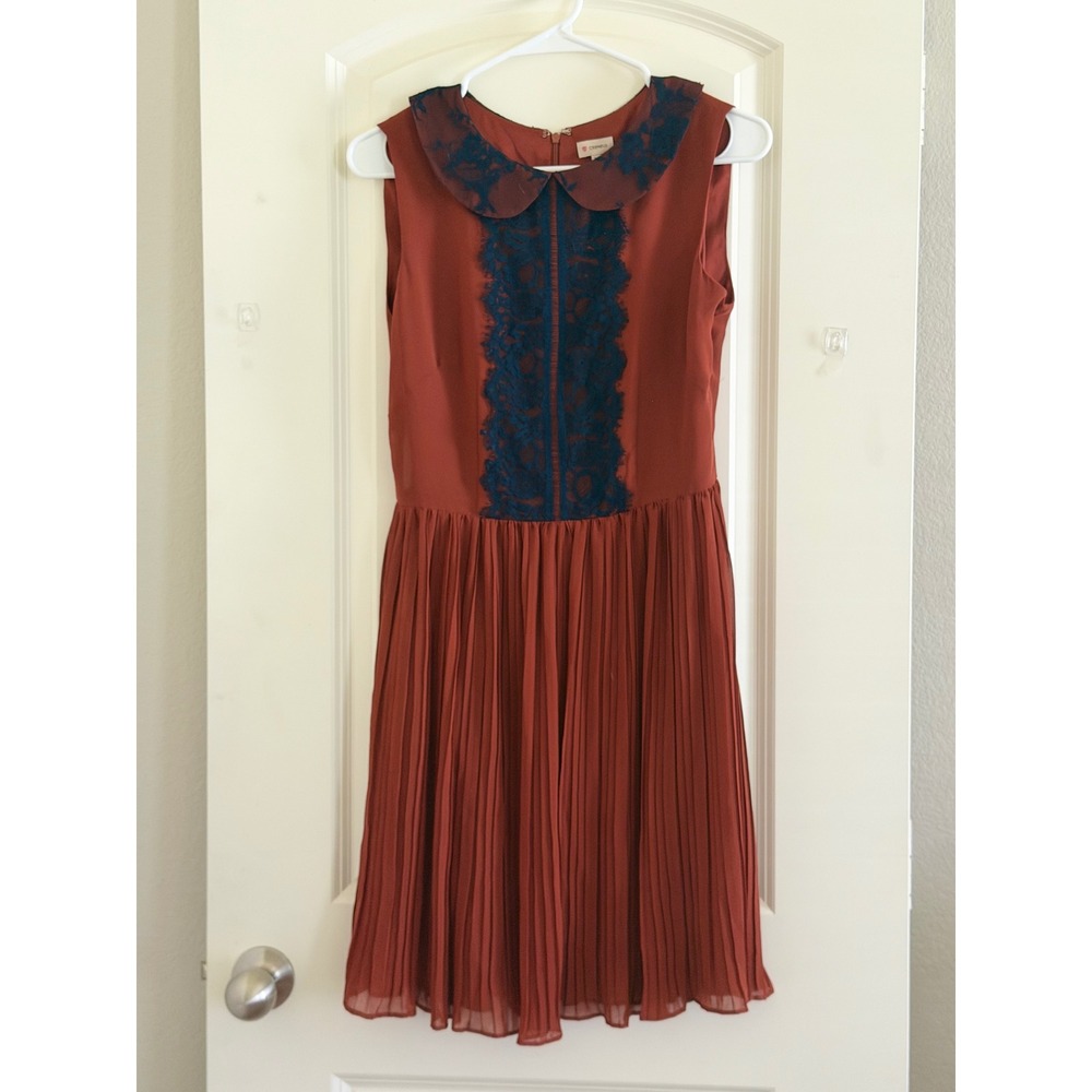 Cremieux Rust Orange Navy Lace Peter Pan Collar Pleated Dress 4 3217M406
